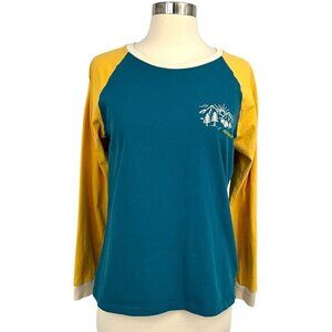 Passenger Riser Recycled Long Sleeve T-Shirt Blue Yellow Size M Raglan Sleeve